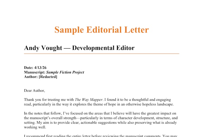 provide developmental editing or a manuscript critique for your fiction